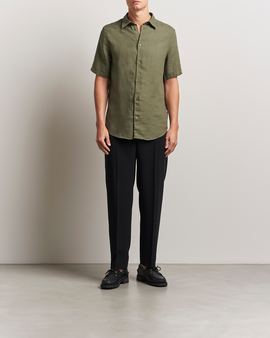 Heren | Overhemden | NN07 | Enzo Linen Short Sleeve Shirt Capers Green