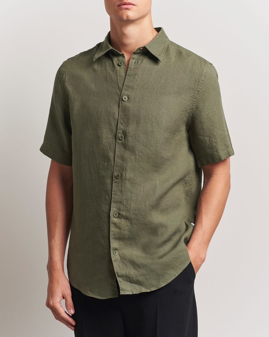Heren | Overhemden | NN07 | Enzo Linen Short Sleeve Shirt Capers Green