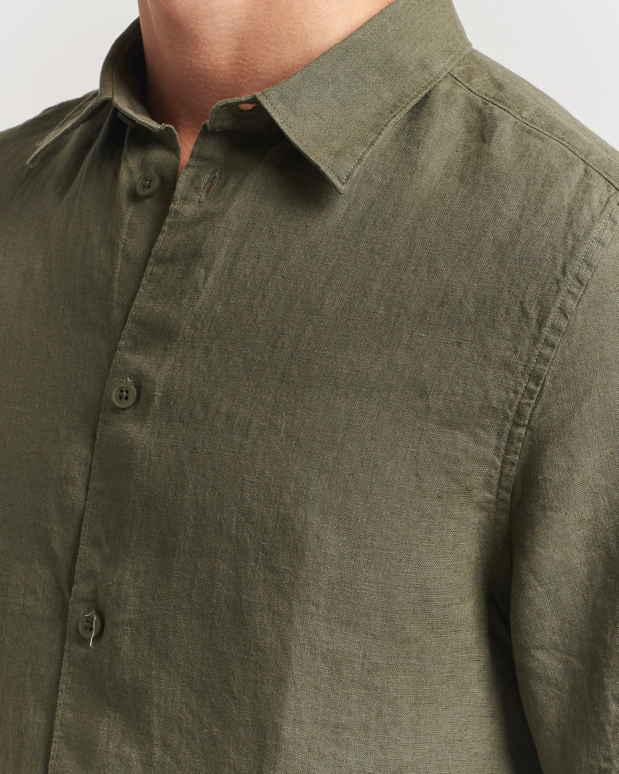 Heren | Overhemden | NN07 | Enzo Linen Short Sleeve Shirt Capers Green