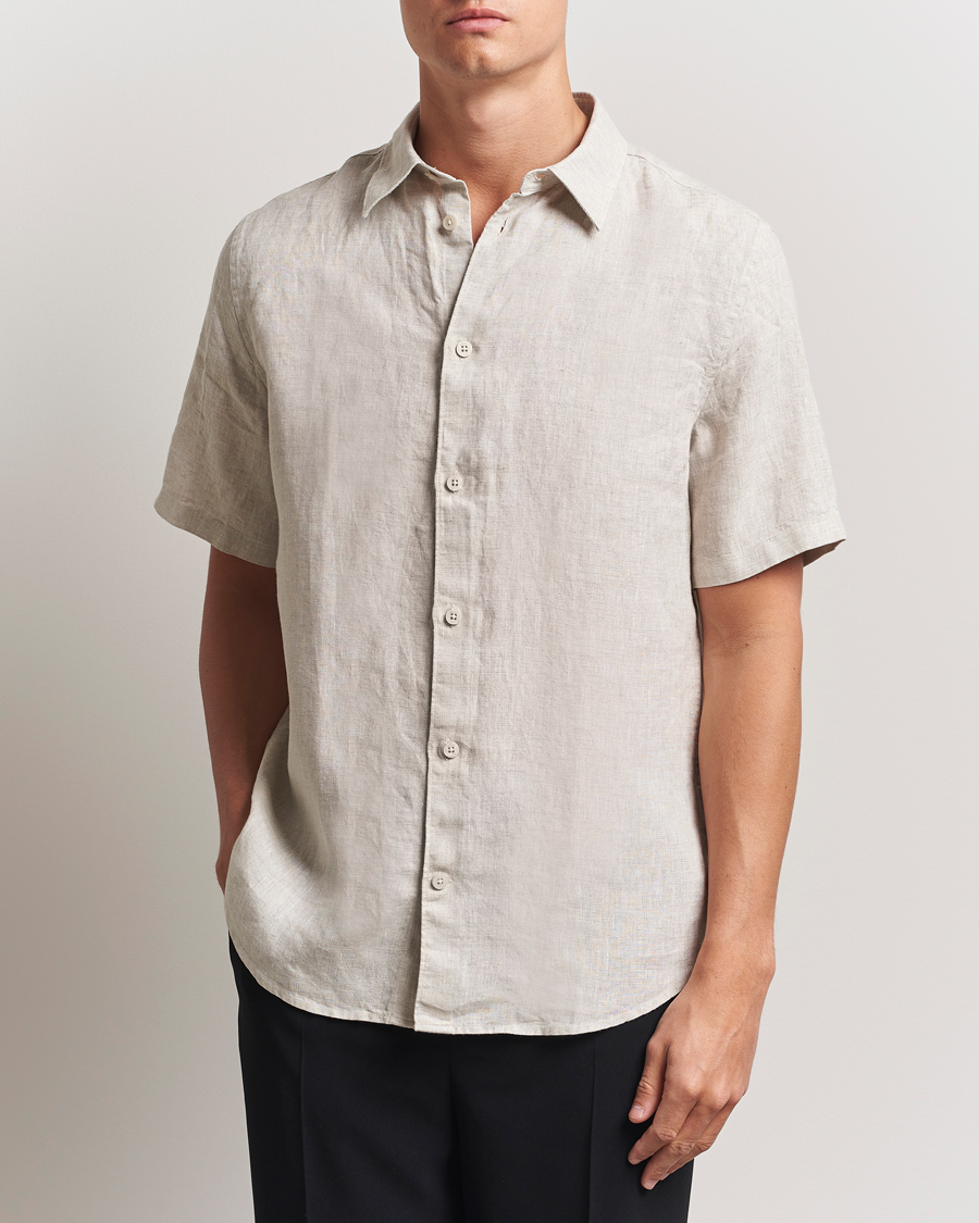 Heren | Overhemden | NN07 | Enzo Linen Short Sleeve Shirt Oat