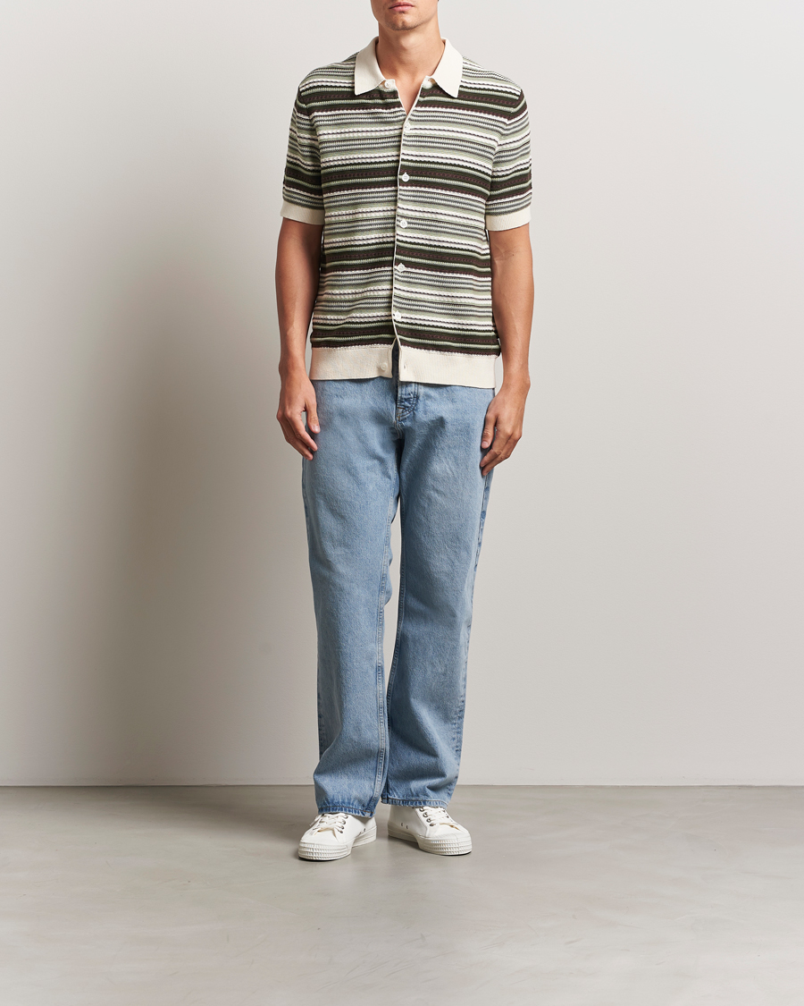 Heren | Overhemden | NN07 | Nolan Knitted Striped Short Sleeve Shirt Multi