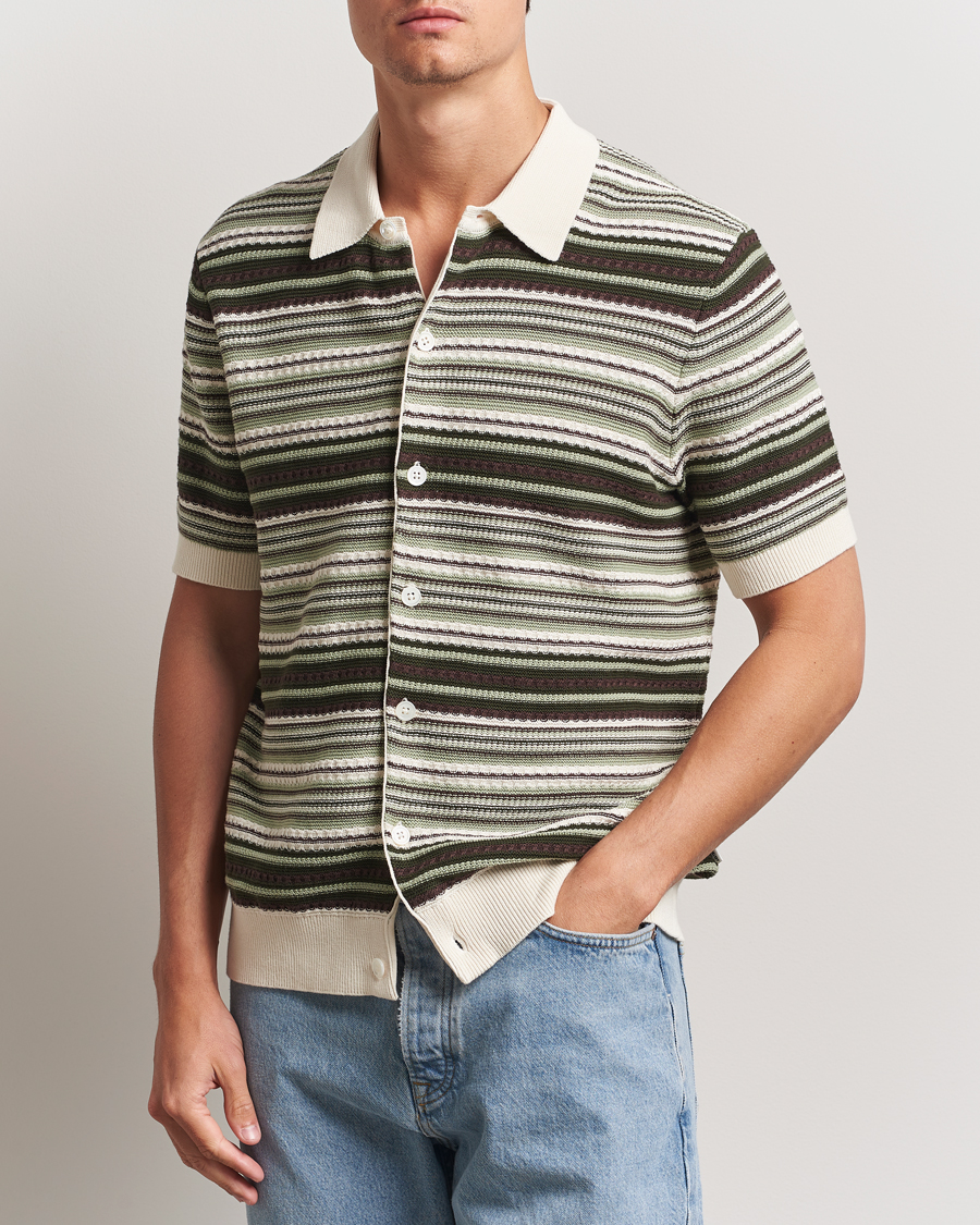 Heren | Overhemden | NN07 | Nolan Knitted Striped Short Sleeve Shirt Multi