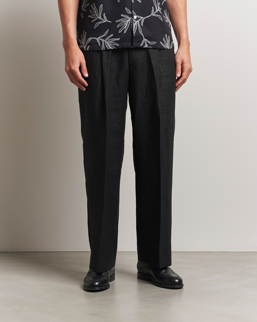 Heren | Broeken | NN07 | Kay Relaxed Fit Linen Trousers Black