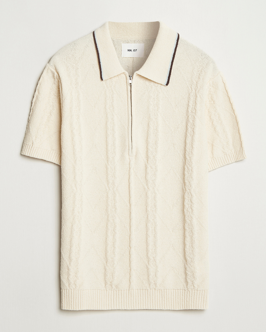 Heren | Polo's | NN07 | Gustav Bouclé Half Zip Polo Ivory