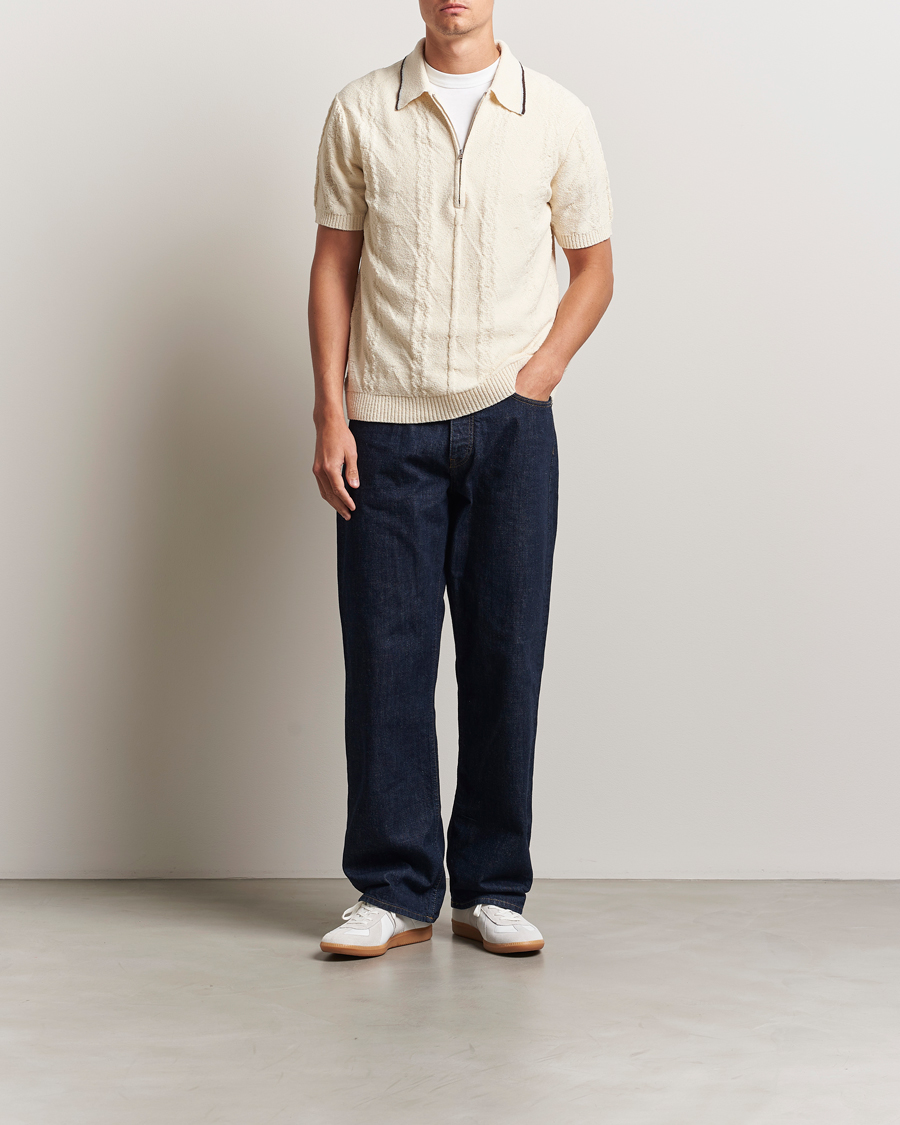 Heren | Polo's | NN07 | Gustav Bouclé Half Zip Polo Ivory