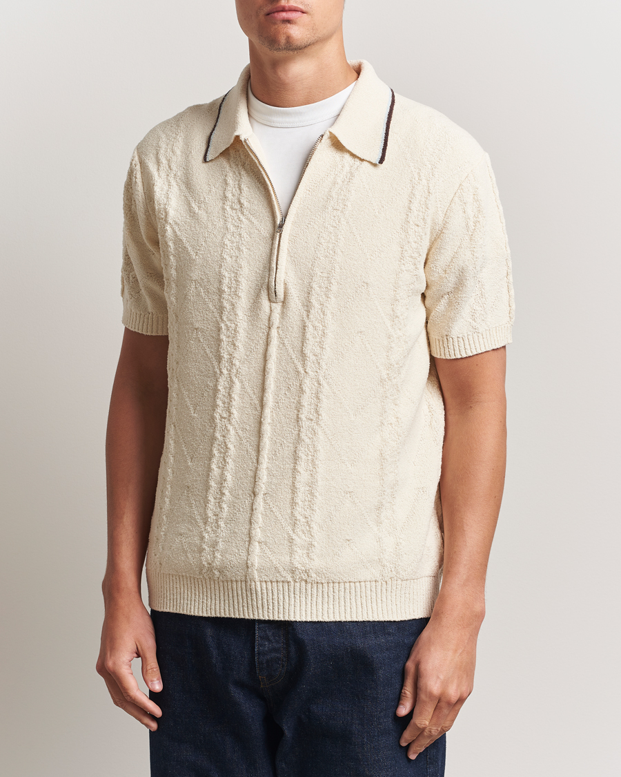 Heren | Polo's | NN07 | Gustav Bouclé Half Zip Polo Ivory