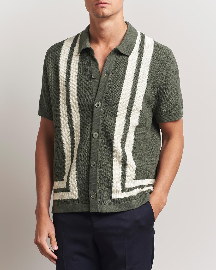 Heren | Overhemden | NN07 | Ares Knitted Short Sleeve Shirt Croc Green