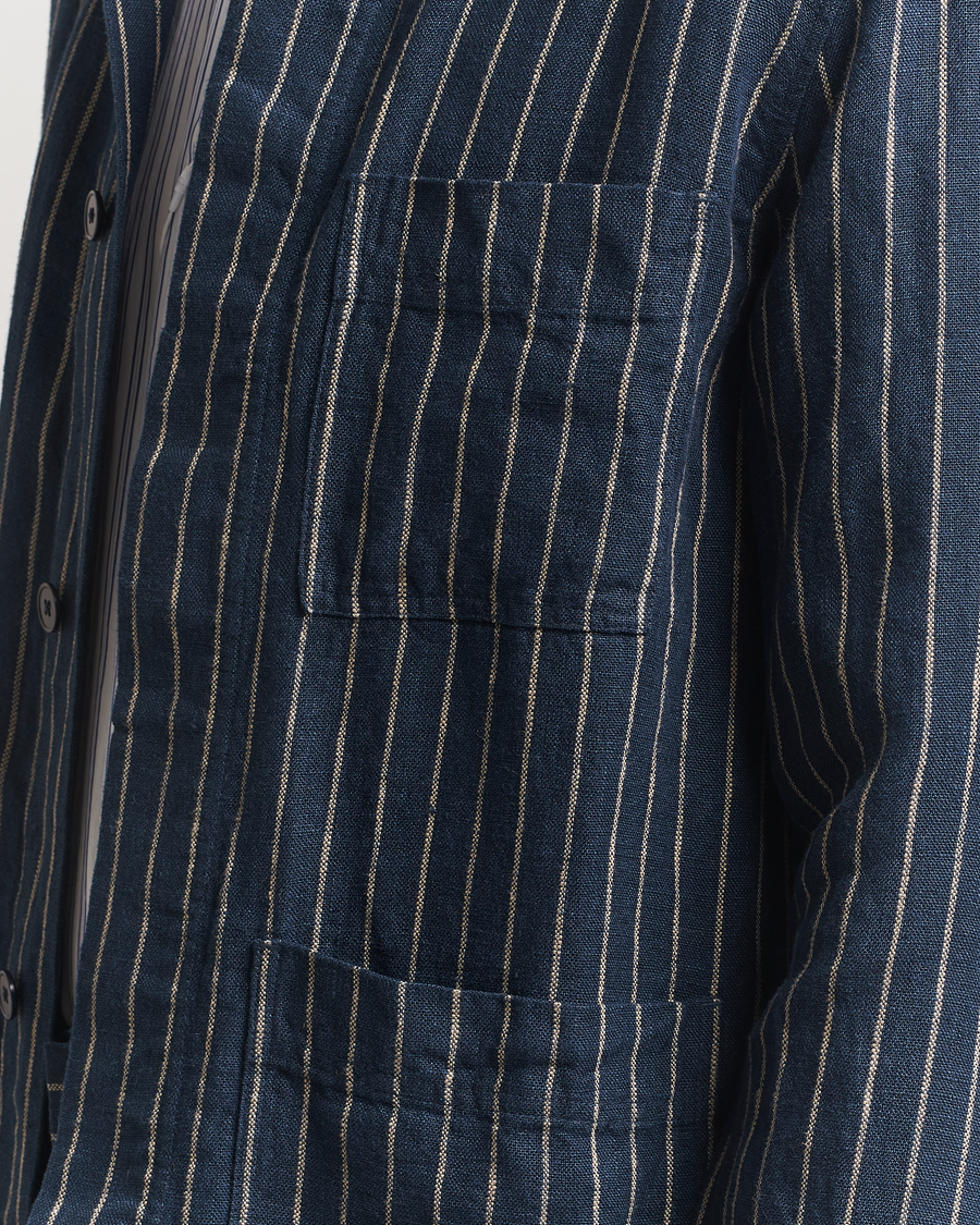 Heren | Overhemden | NN07 | Olav Linen Pinstriped Overshirt Navy Blue