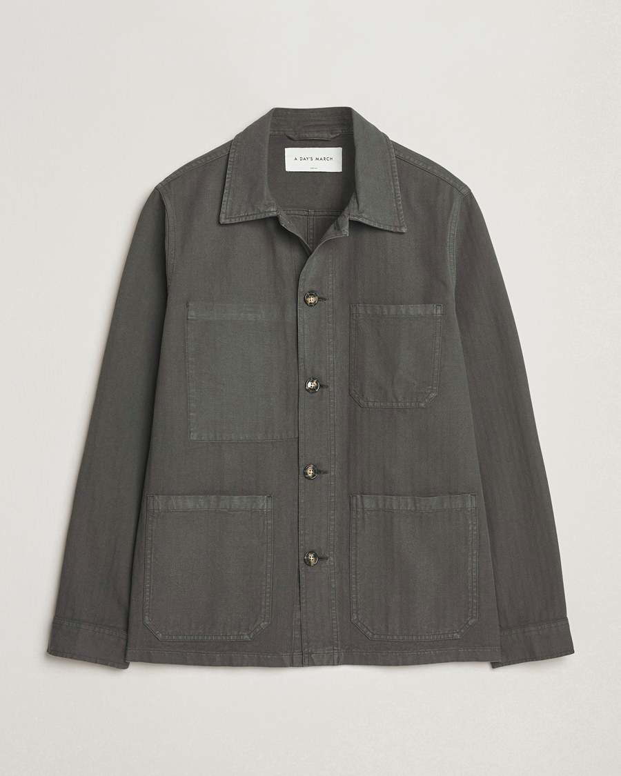 Heren | Jassen | A Day's March | Herringbone Overshirt Olive
