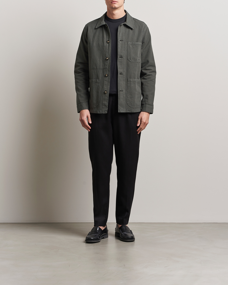 Heren | Jassen | A Day's March | Herringbone Overshirt Olive