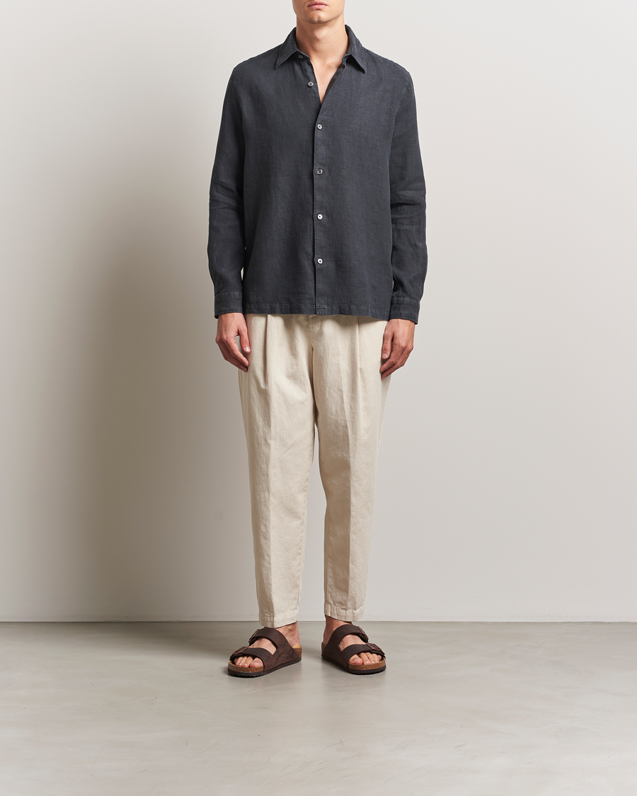 Heren | Overhemden | A Day's March | Clean Cut Linen Shirt Off Black