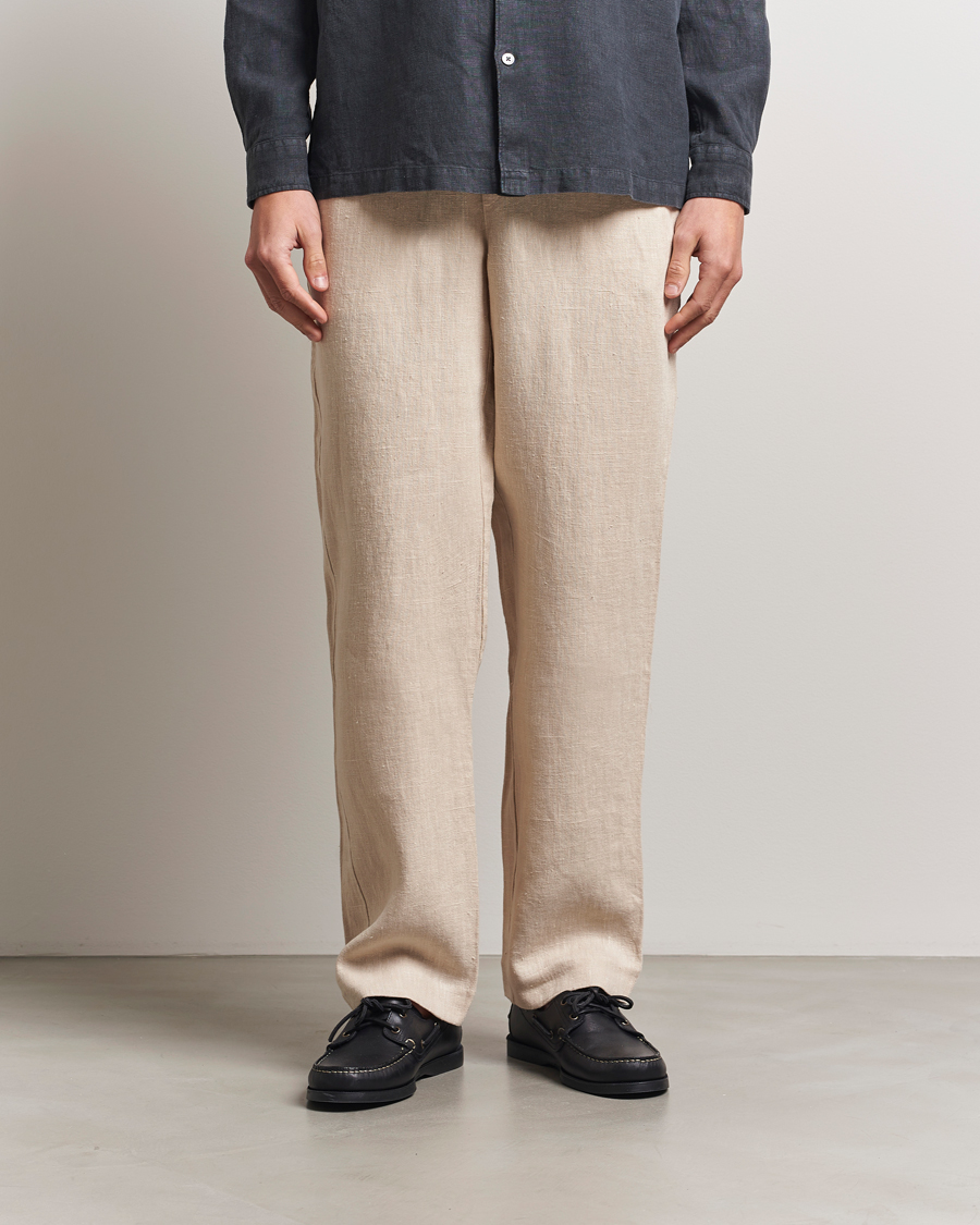 Heren | Broeken | A Day's March | Tamiat Drawstring Linen Trousers Oyster
