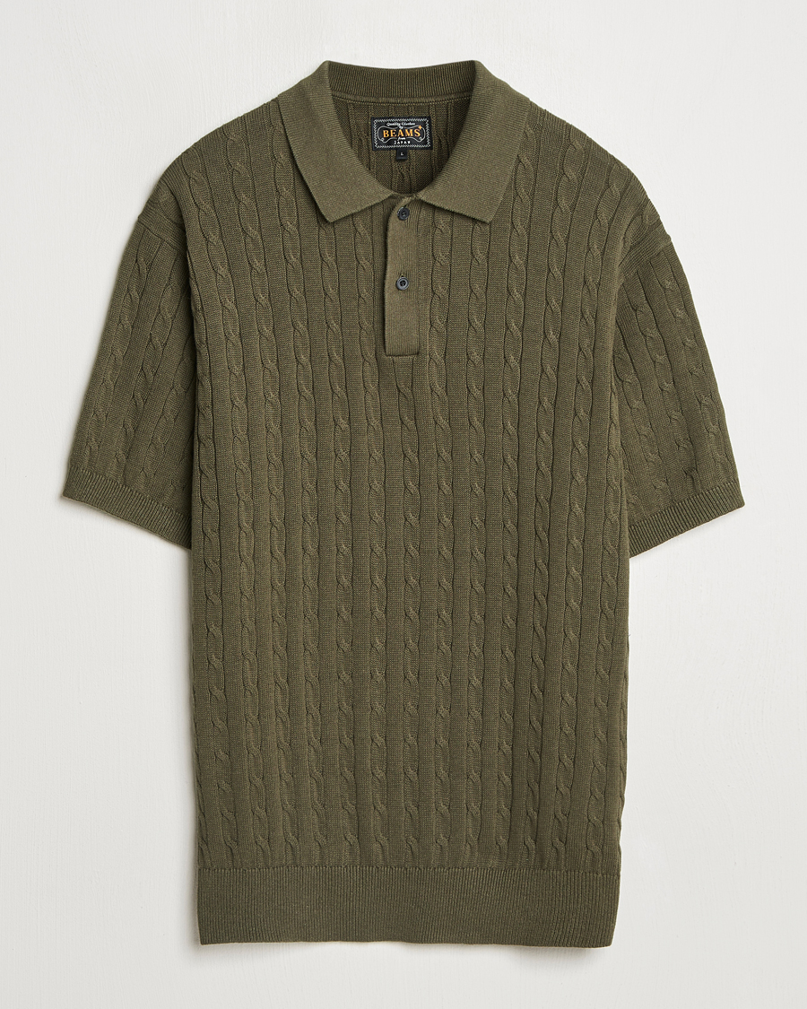Heren | Polo's | BEAMS PLUS | Short Sleeve Cable Polo Olive