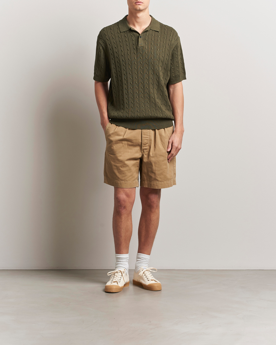 Heren | Polo's | BEAMS PLUS | Short Sleeve Cable Polo Olive