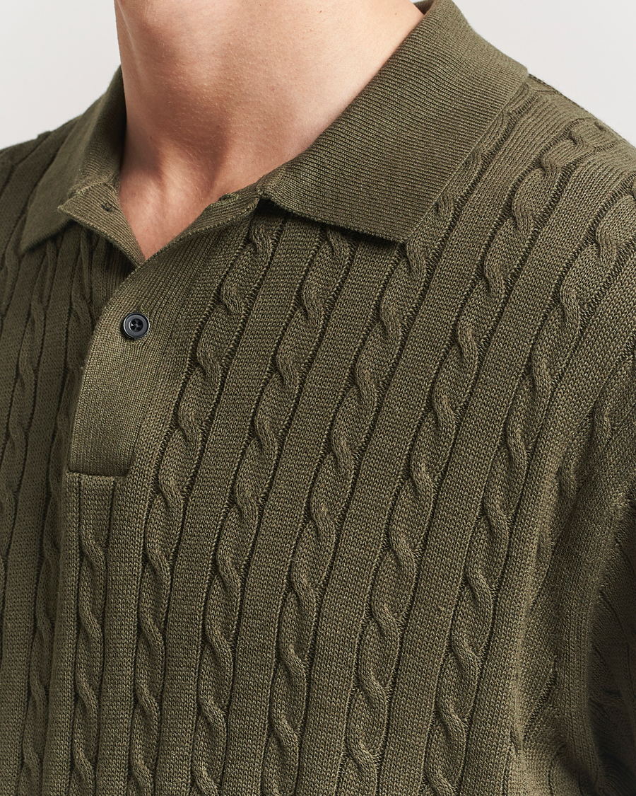 Heren | Polo's | BEAMS PLUS | Short Sleeve Cable Polo Olive