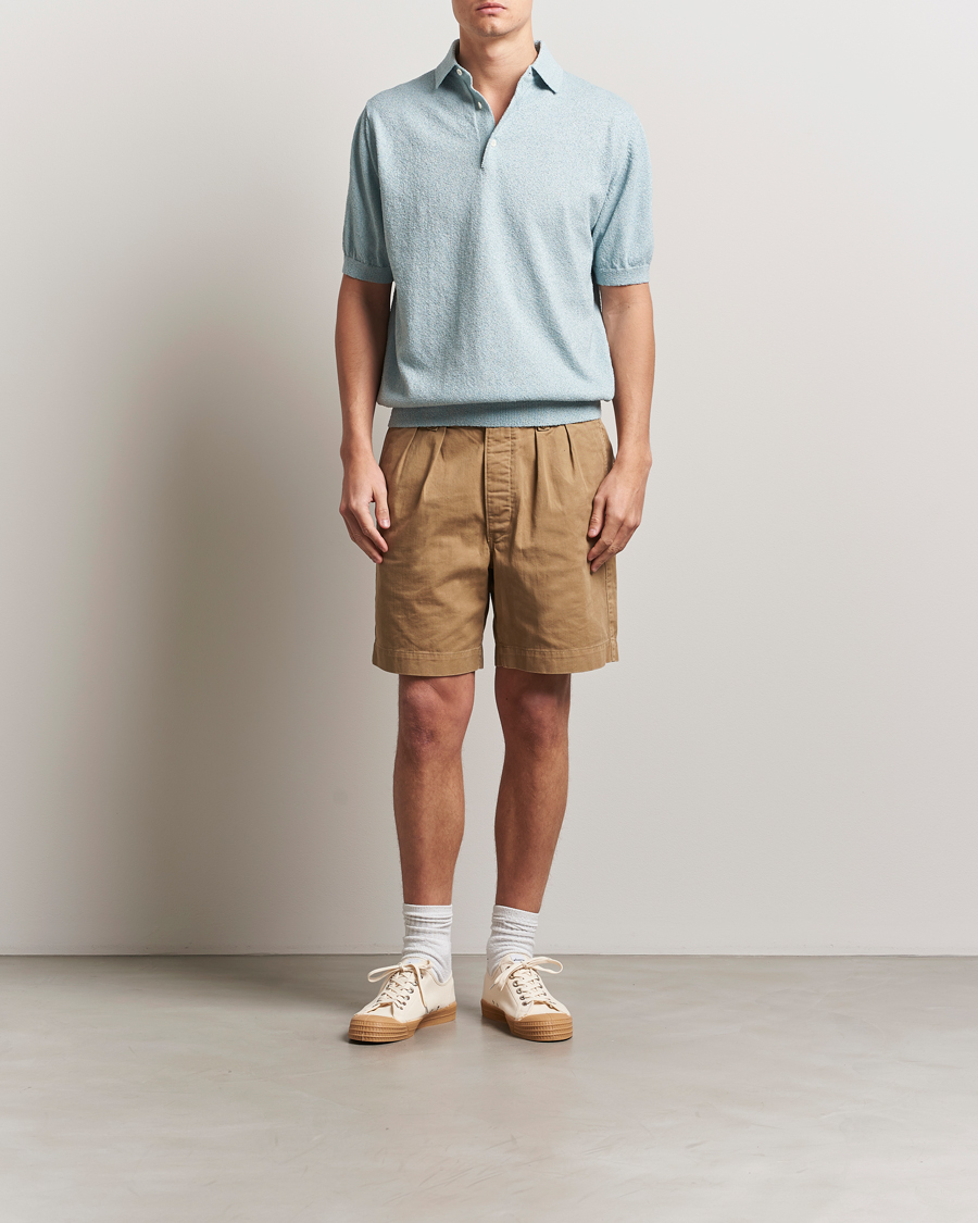 Heren | Polo's | BEAMS PLUS | Short Sleeve Boucle Polo Light Blue