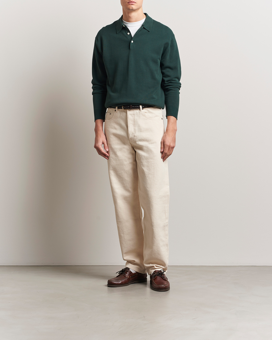 Heren | Truien | BEAMS PLUS | Long Sleeve 12G Knit Polo Forest Green
