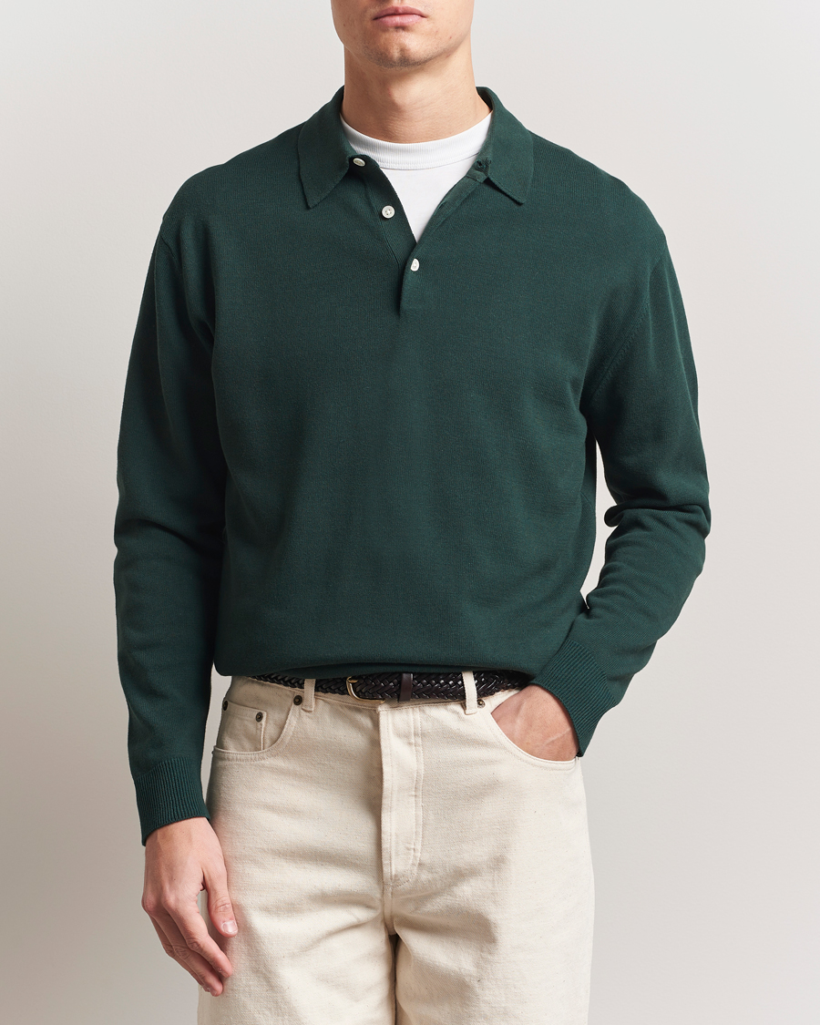 Heren | Truien | BEAMS PLUS | Long Sleeve 12G Knit Polo Forest Green