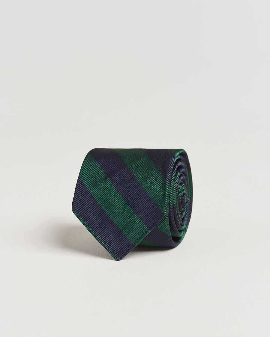 Heren | Stropdassen | Kamakura Shirts | Vintage Ivy Regimental Stripe Silk Tie Navy/Green