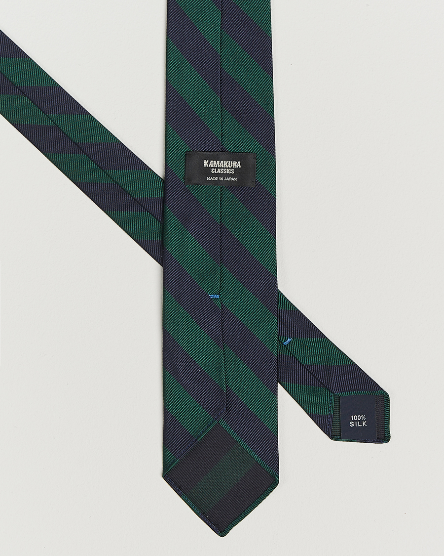 Heren | Stropdassen | Kamakura Shirts | Vintage Ivy Regimental Stripe Silk Tie Navy/Green