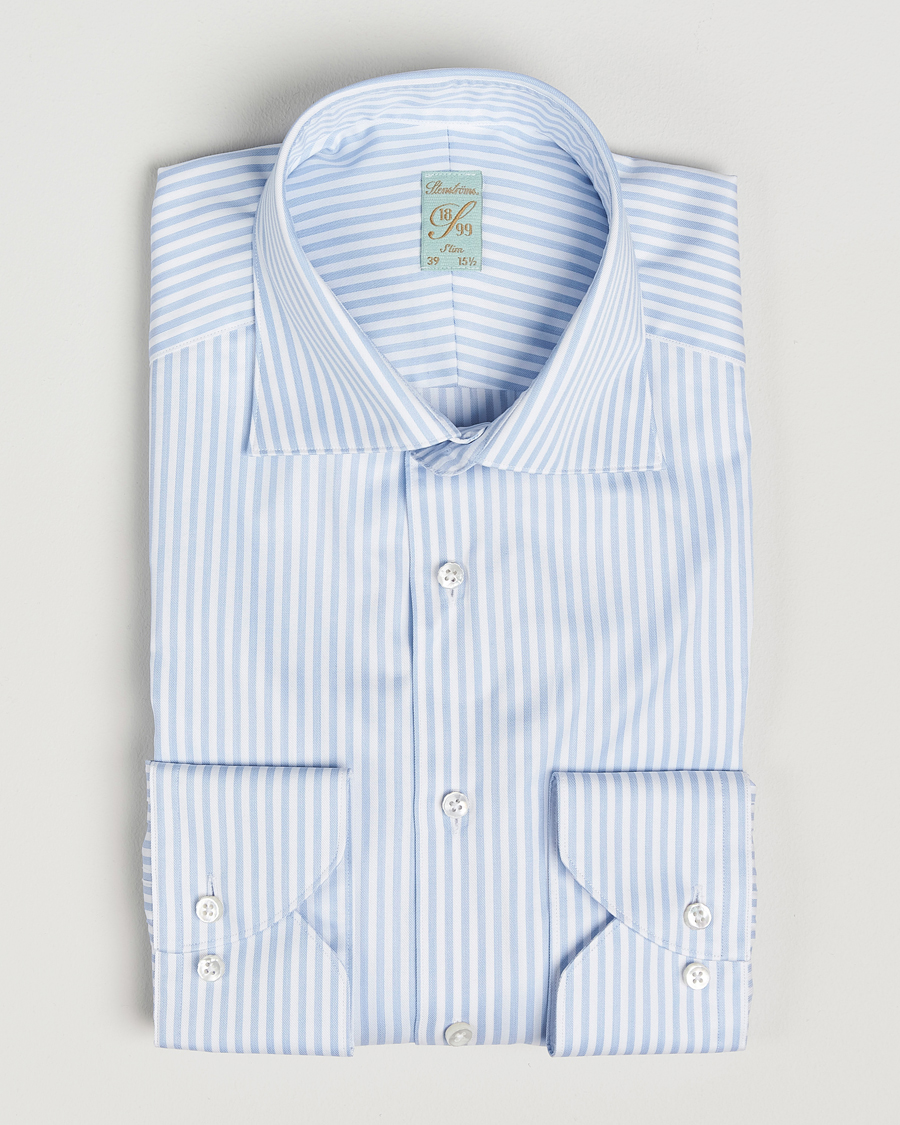 Heren | Overhemden | Stenströms | 1899 Slim Striped Cotton Twill Shirt Blue/White