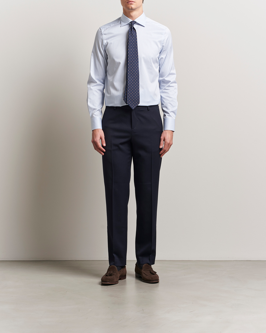 Heren | Overhemden | Stenströms | 1899 Slim Striped Cotton Twill Shirt Blue/White