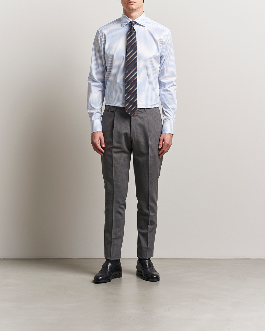 Heren | Overhemden | Stenströms | 1899 Striped Cotton Twill Shirt Blue/White