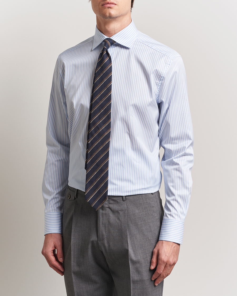 Heren | Overhemden | Stenströms | 1899 Striped Cotton Twill Shirt Blue/White