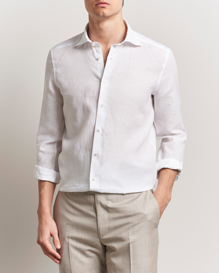 Heren | Overhemden | Stenströms | 1899 Slim Linen Shirt White