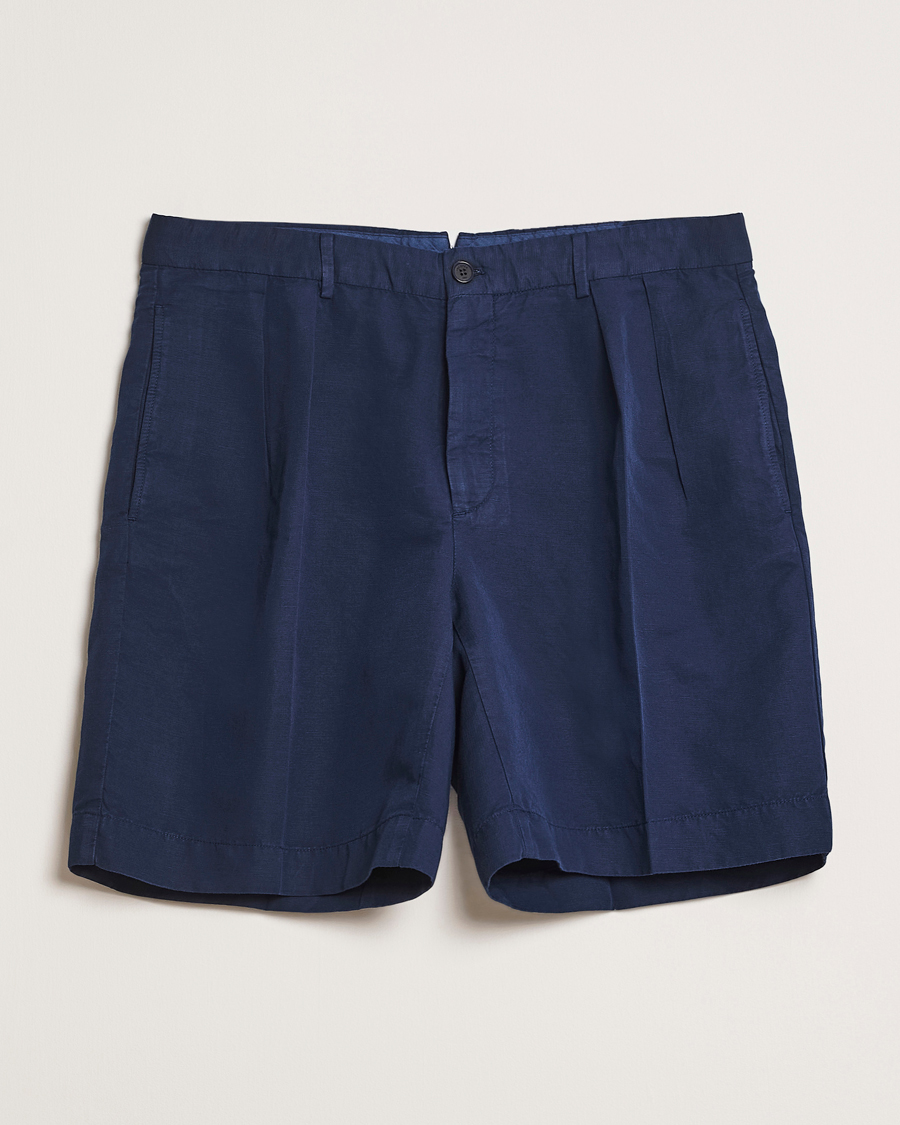 Heren | Korte broek | Incotex | Pleated Chinolino Shorts Navy