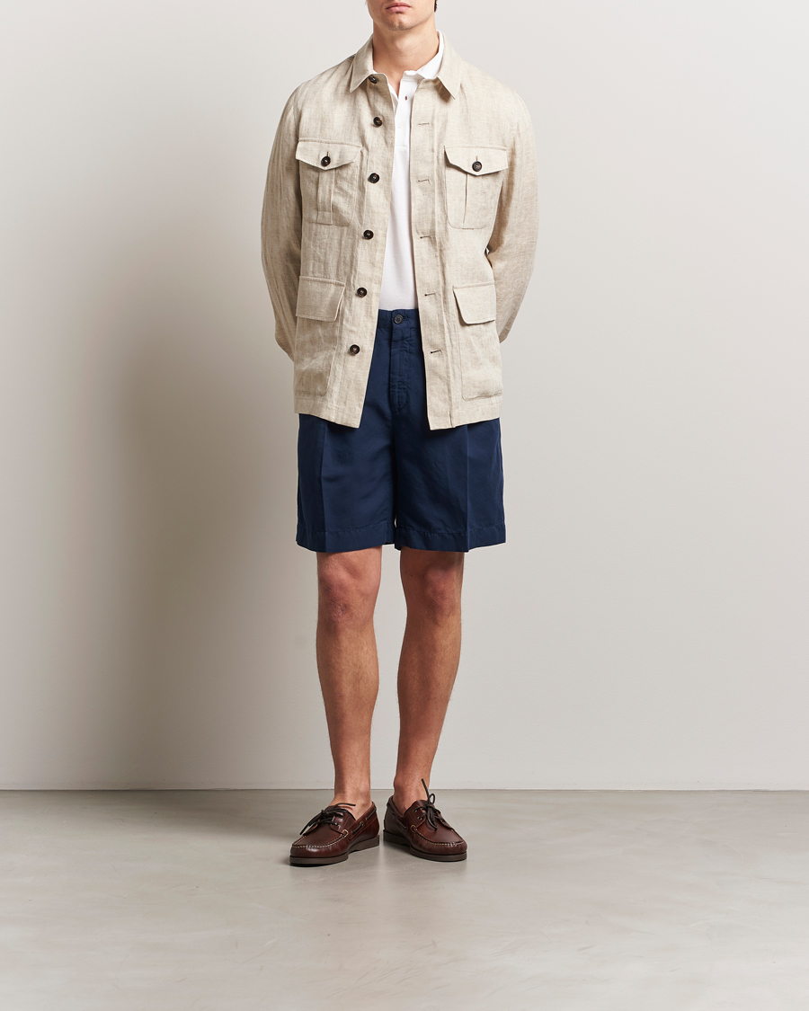 Heren | Korte broek | Incotex | Pleated Chinolino Shorts Navy