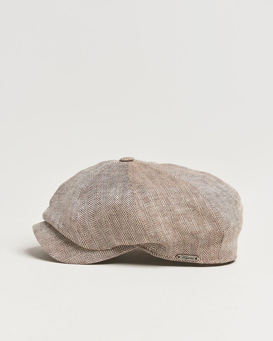 Heren | Hoeden en petten | Wigéns | Newsboy Classic Linen Herringbone Cap Brown