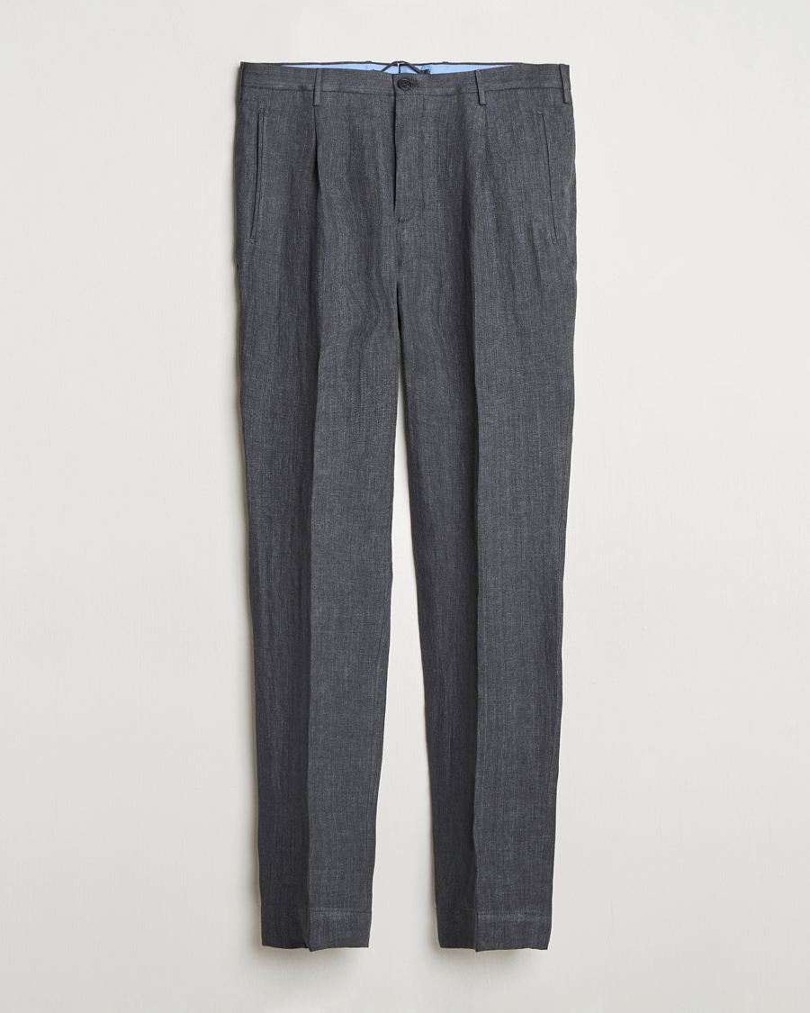 Heren | Broeken | Incotex | Tapered Fit Linen Herringbone Trousers Grey