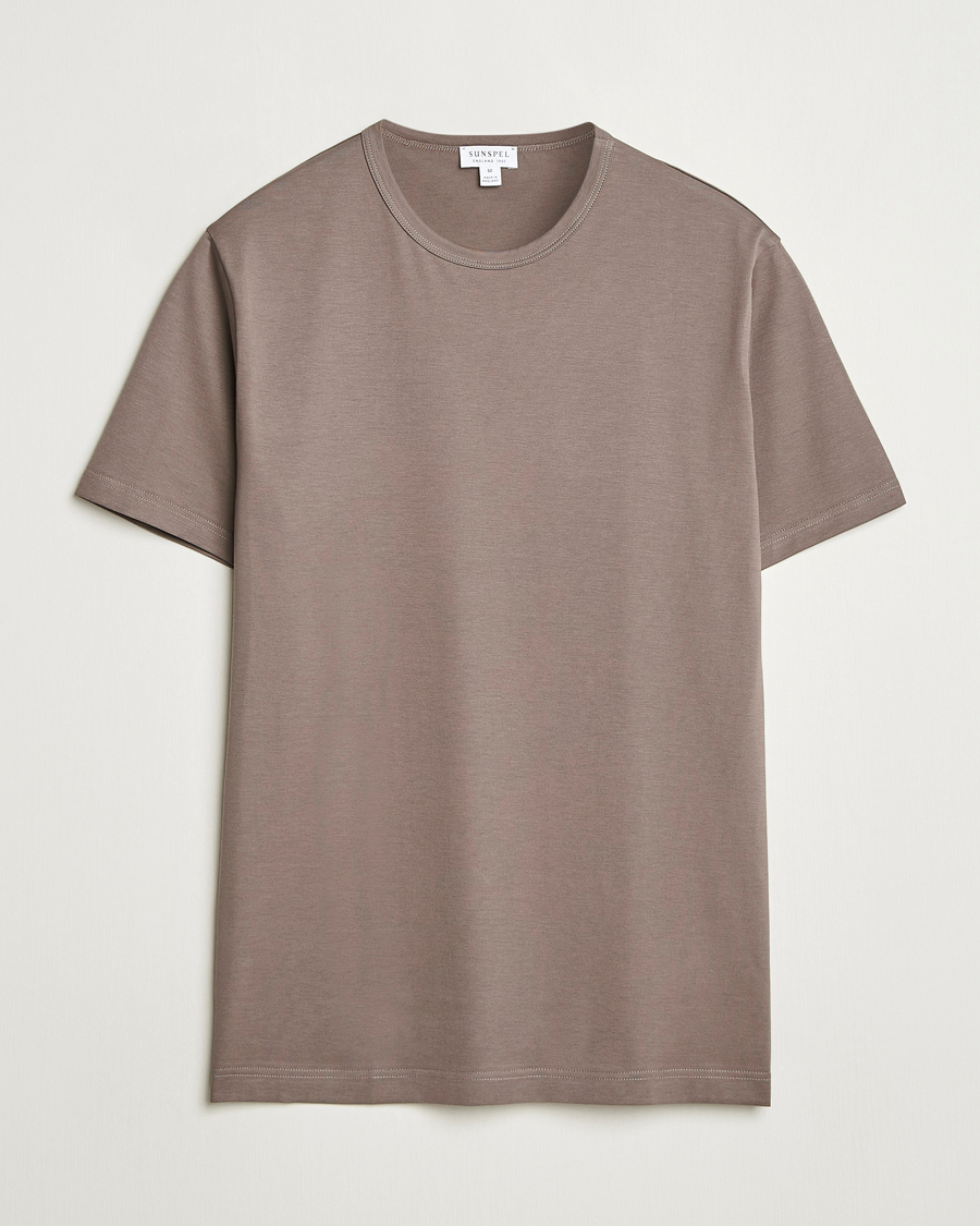 Heren | T-shirts | Sunspel | Crew Neck Q82 Cotton T-Shirt Walnut