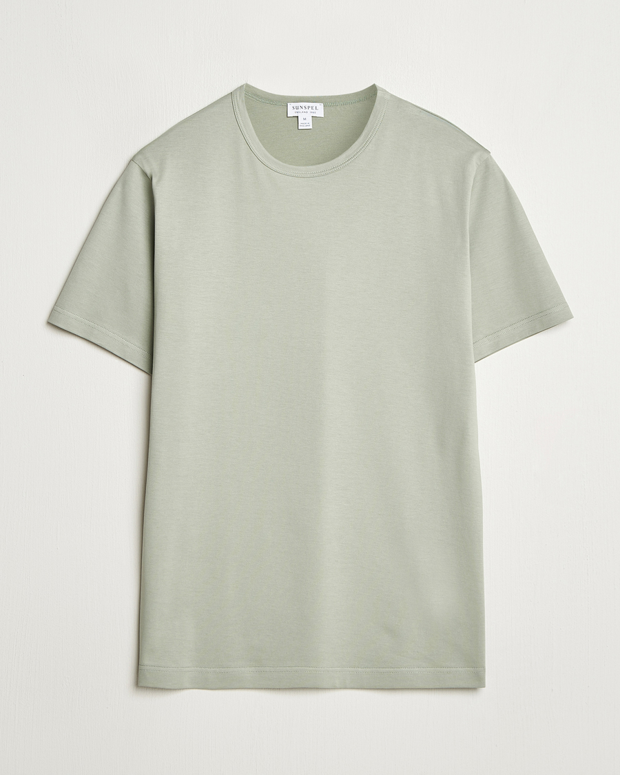 Heren | T-shirts | Sunspel | Crew Neck Q82 Cotton T-Shirt Pastel Green