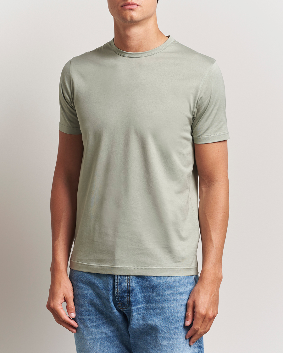 Heren | T-shirts | Sunspel | Crew Neck Q82 Cotton T-Shirt Pastel Green