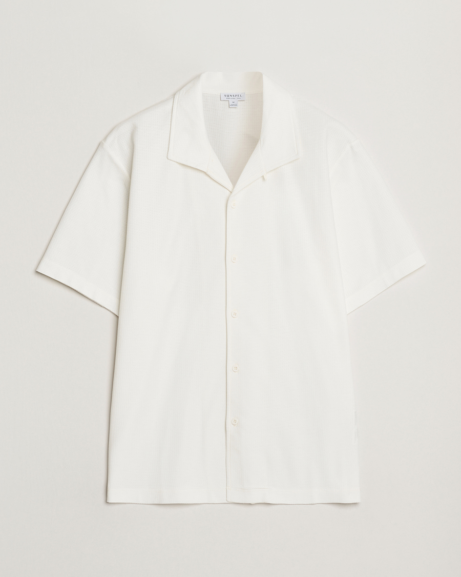 Heren | Overhemden | Sunspel | Open Collar Mesh Shirt Ecru