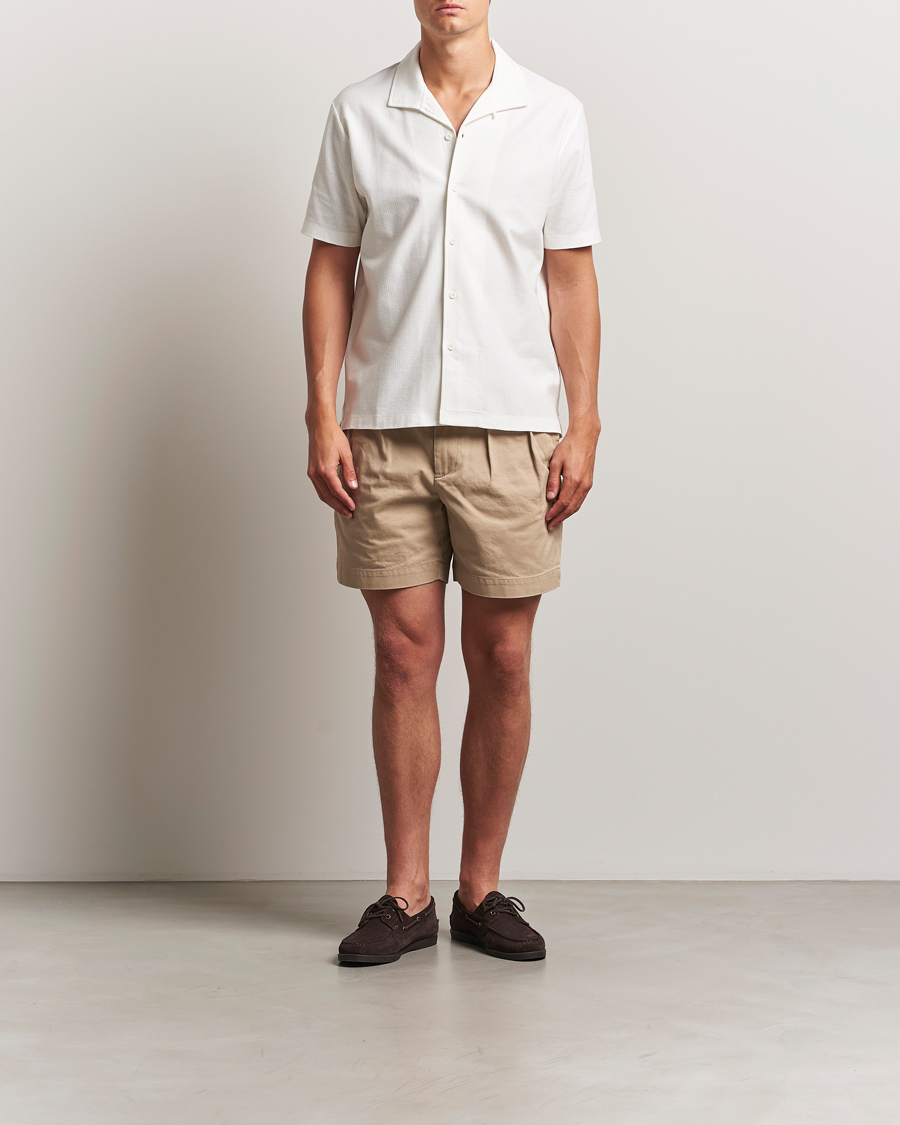 Heren | Overhemden | Sunspel | Open Collar Mesh Shirt Ecru