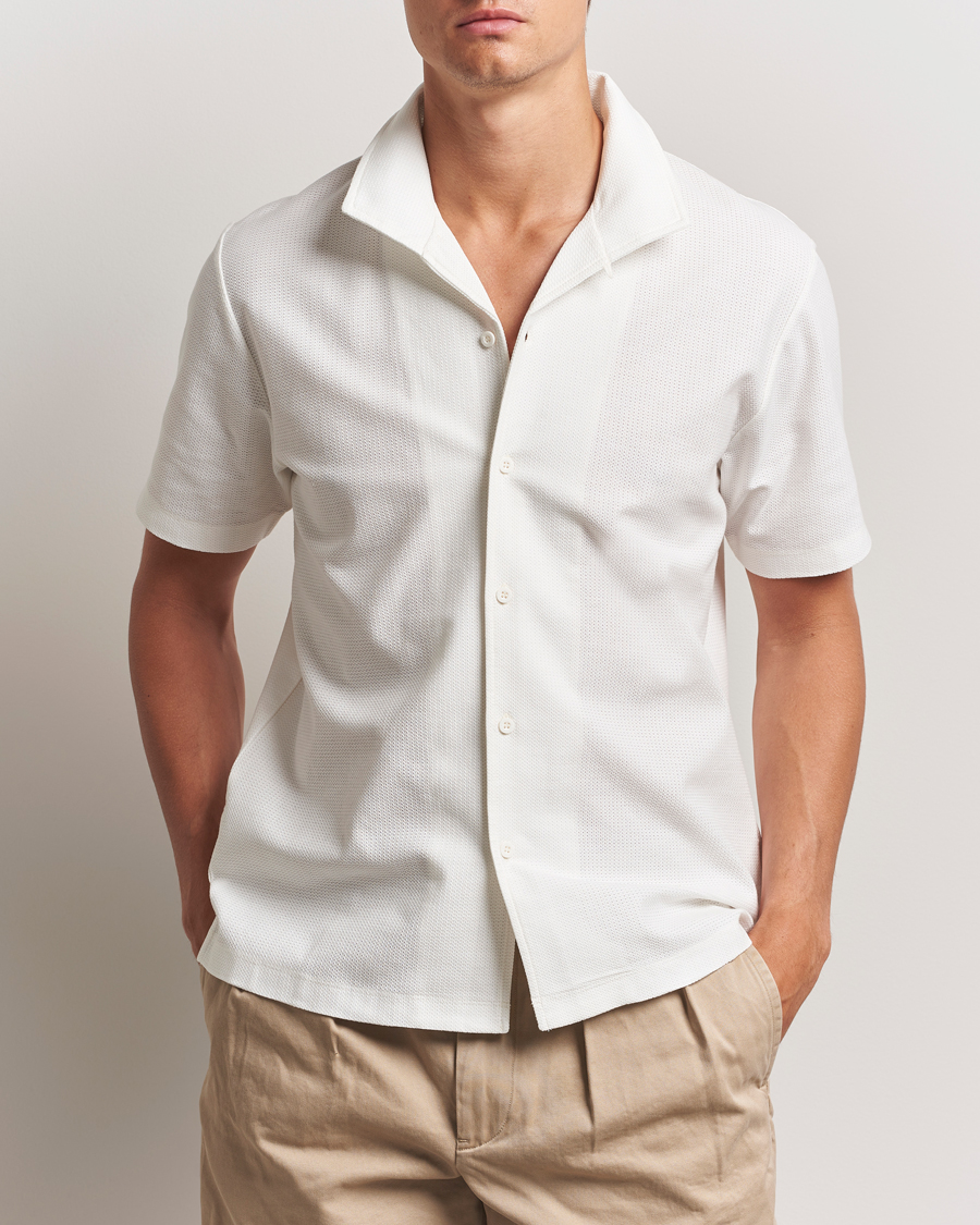 Heren | Overhemden | Sunspel | Open Collar Mesh Shirt Ecru