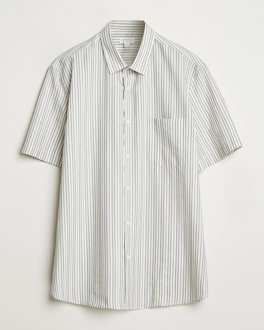 Heren | Overhemden | Sunspel | Vintage Stripe Shirt Ecru/Denim