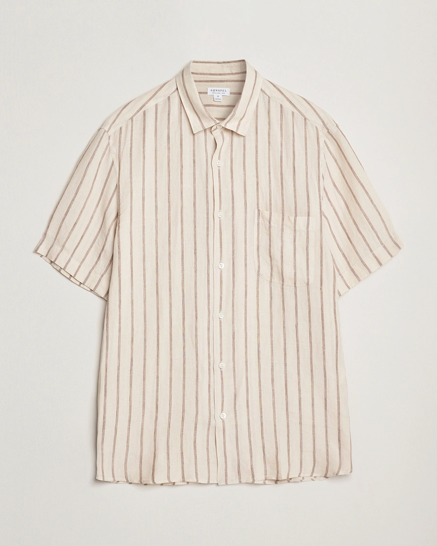 Heren | Overhemden | Sunspel | Linen Short Sleeve Shirt Ecru/Dune