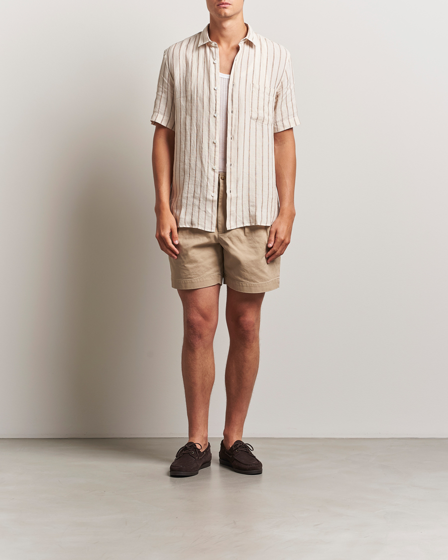 Heren | Overhemden | Sunspel | Linen Short Sleeve Shirt Ecru/Dune