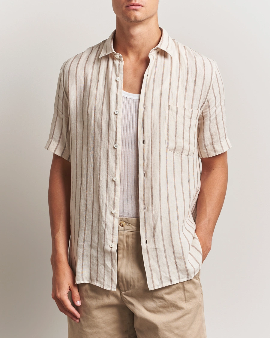 Heren | Overhemden | Sunspel | Linen Short Sleeve Shirt Ecru/Dune