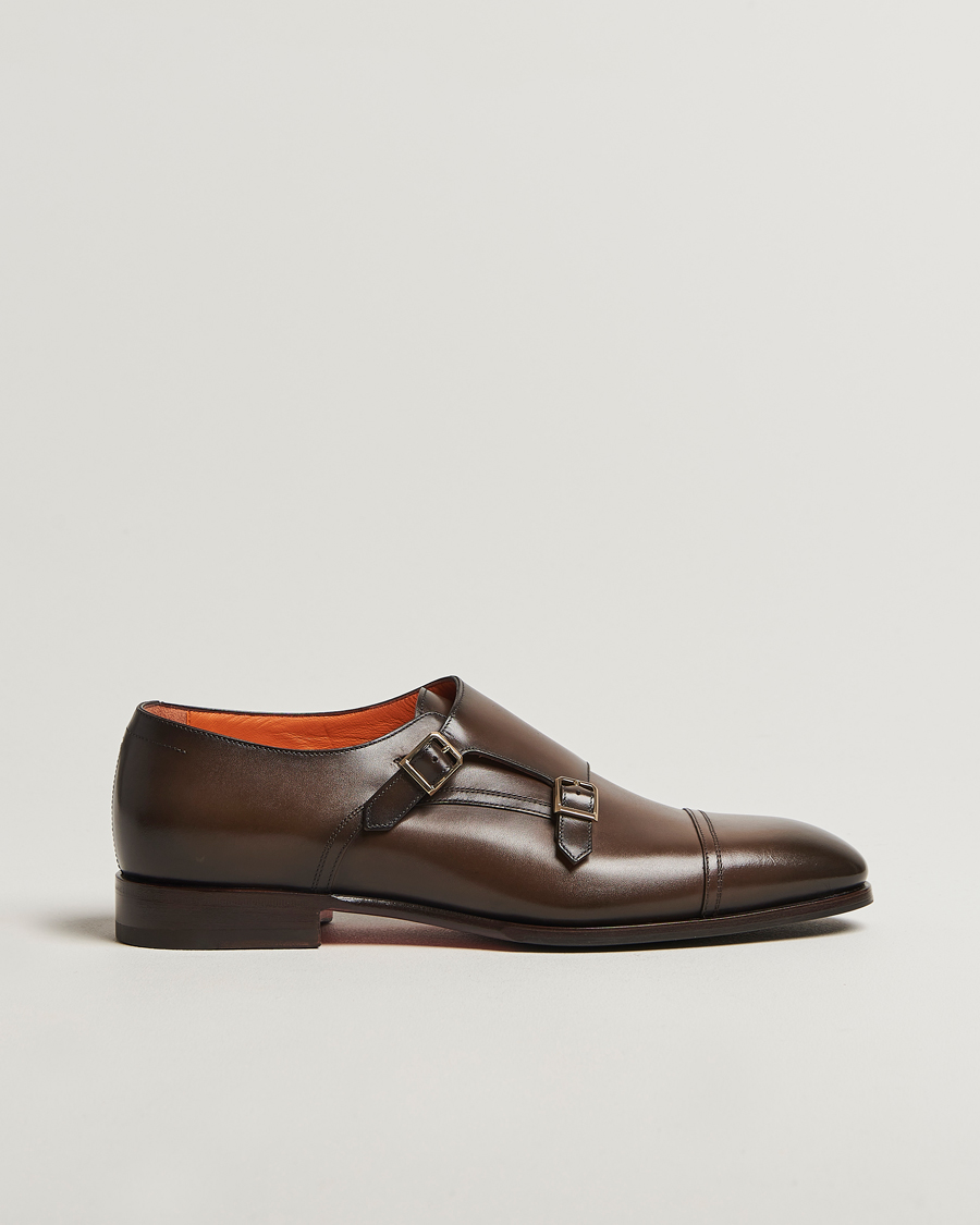 Heren | Gespschoenen | Santoni | Adrian Double Monk Dark Brown Calf