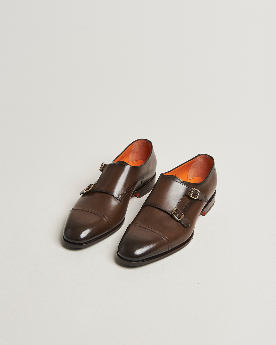 Heren | Gespschoenen | Santoni | Adrian Double Monk Dark Brown Calf