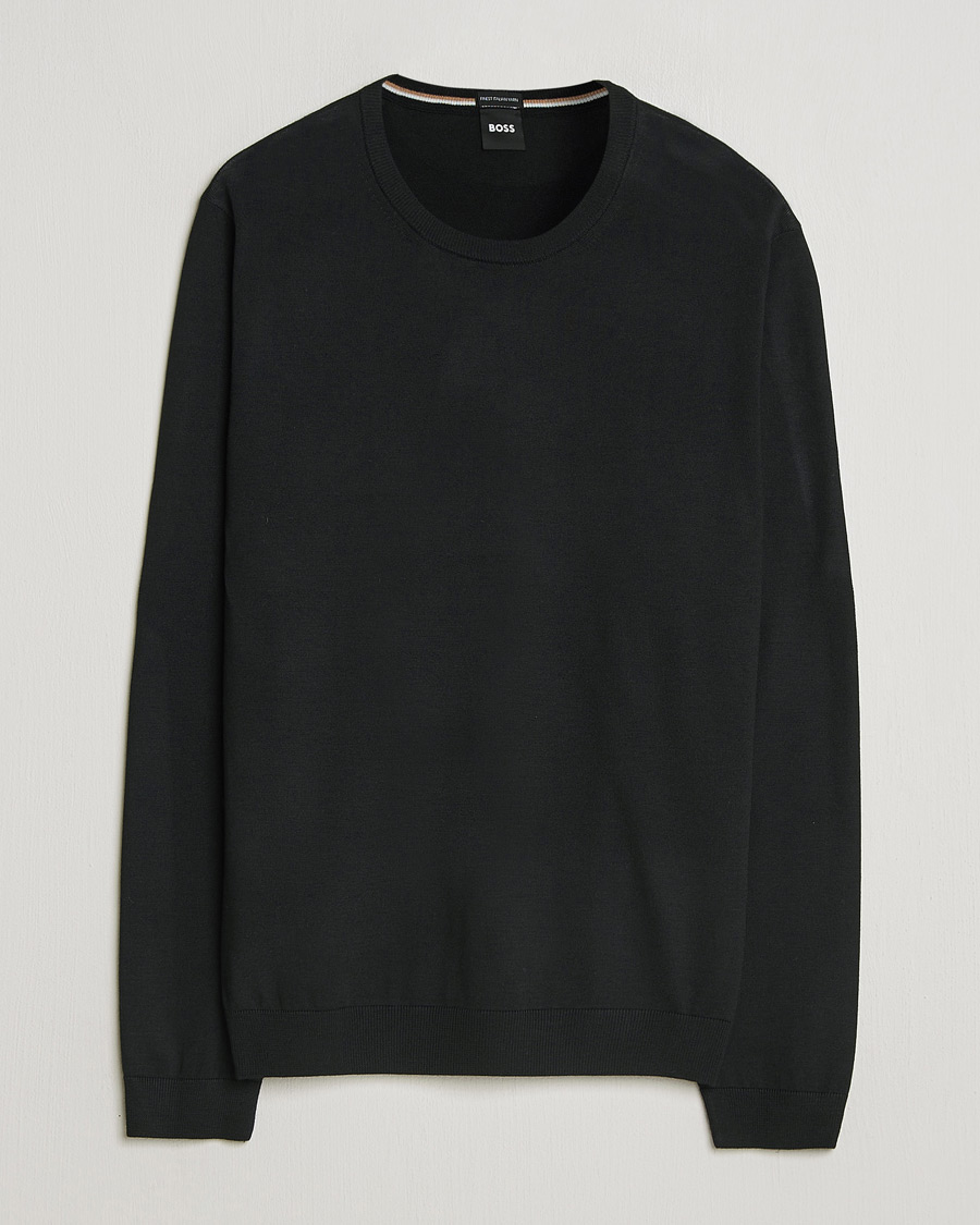 Heren | Truien | BOSS BLACK | Leno Wool Crew Neck Pullover Black
