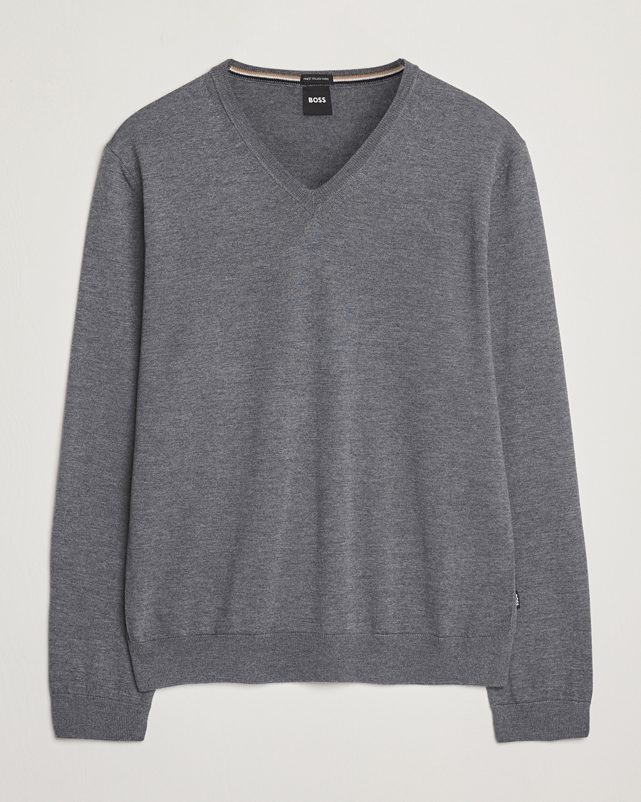 Heren | Truien | BOSS BLACK | Melba Wool V-Neck Pullover Medium Grey