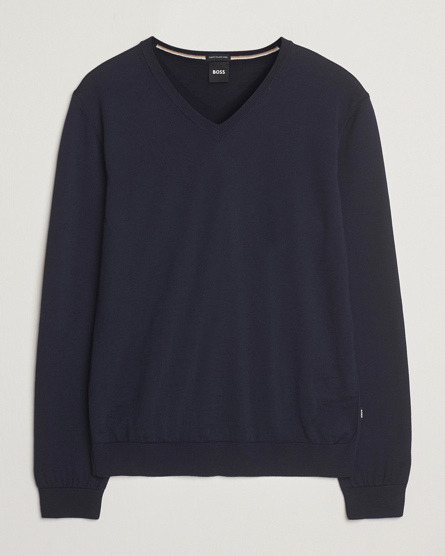 Heren | Truien | BOSS BLACK | Melba Wool V-Neck Pullover Dark Blue