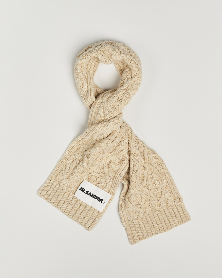 Heren | Jil Sander Wool Donegal Cable Scarf Natural | Jil Sander | Wool Donegal Cable Scarf Natural