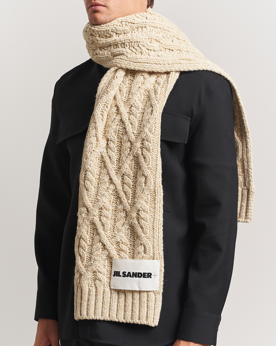 Heren | Jil Sander Wool Donegal Cable Scarf Natural | Jil Sander | Wool Donegal Cable Scarf Natural
